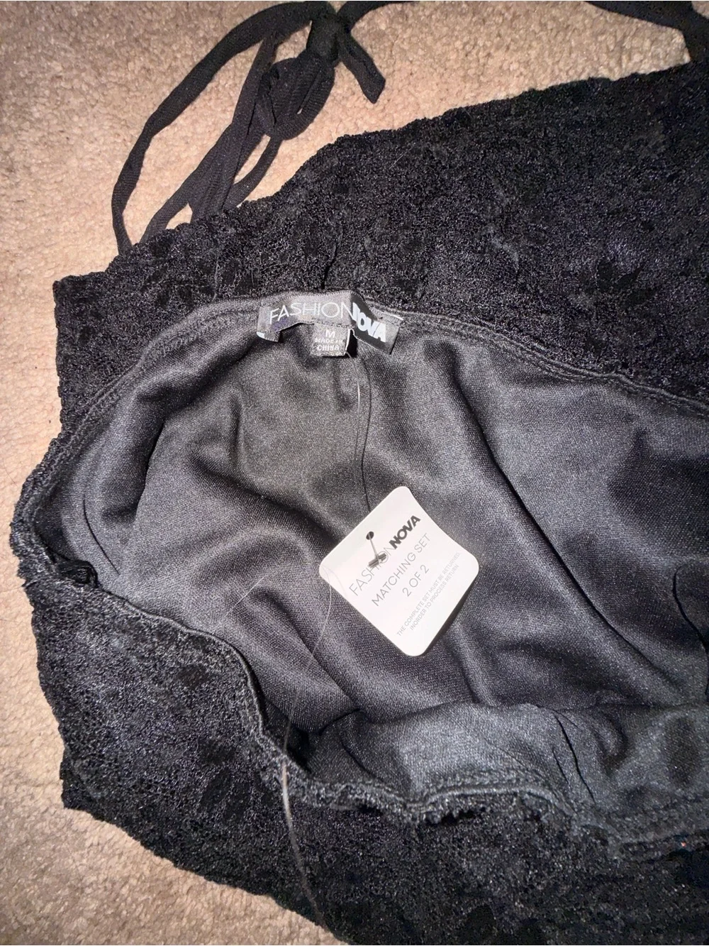 Fashion Nova Black Floral Lace Side-Drawstring Mini Skirt - Picture 3 of 3